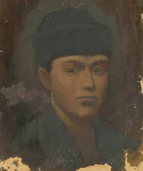 Kopf eines Mannes mit schwarzem Pelzhut